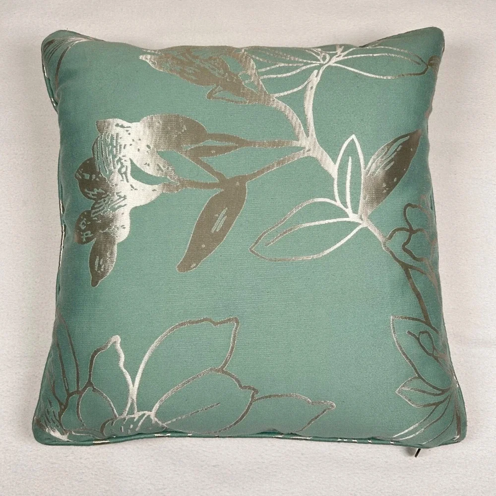Pier 1 Imports Pillow Turquoise Silver Flower Tan Polka Dot Reversible Nice